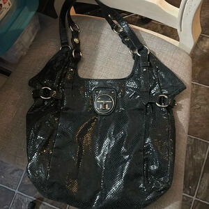 Elliott Lucca Galera Black Embossed Patent‎ Leather/Suede Hobo Bag